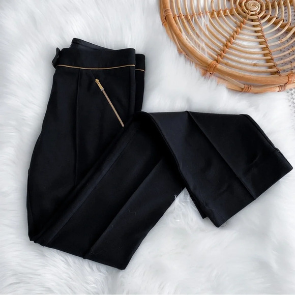 Barbara Bui Black Flare Leg Dress Pants Gold Hardware Trim Crepe Mid-Rise 36